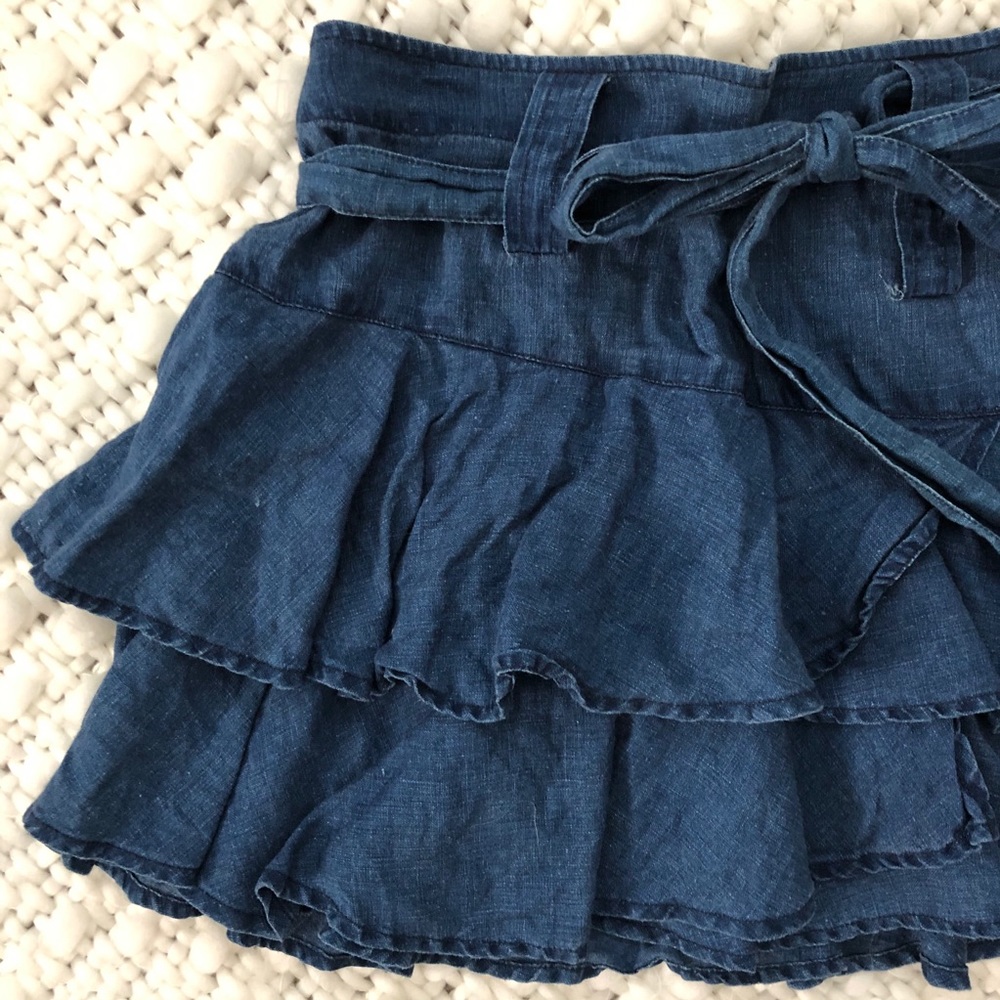 BCBGMaxAzria ruffled chambray mini shirt